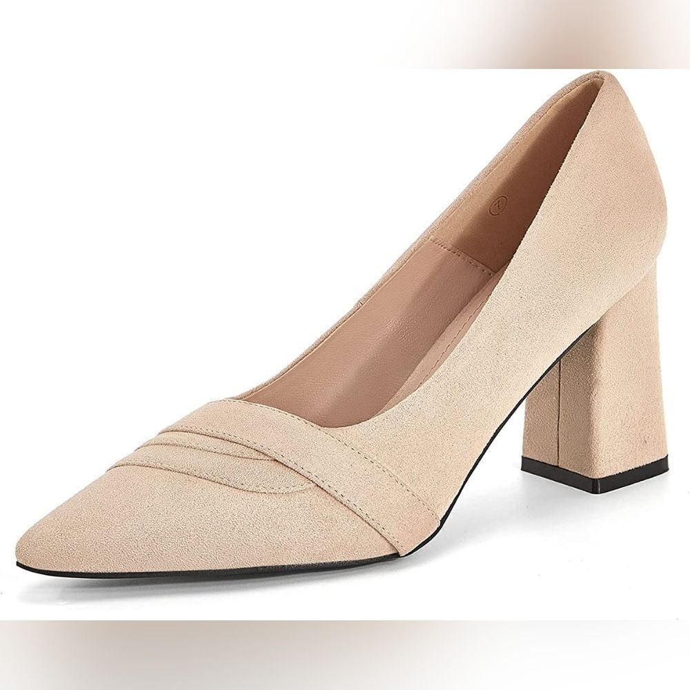 (75-2138) Ermonn Womens Block Chunky Heels Pumps Closed Pointed Toe Sz 9.5